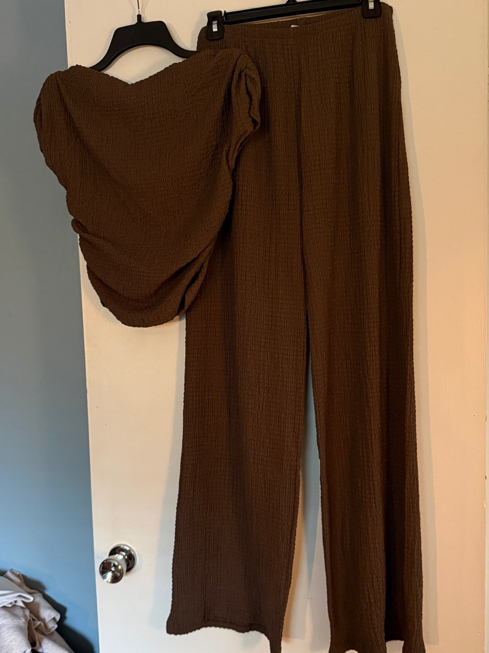 BSL Women’s Brown Wide-Leg Textured Pant & Shirt Set S